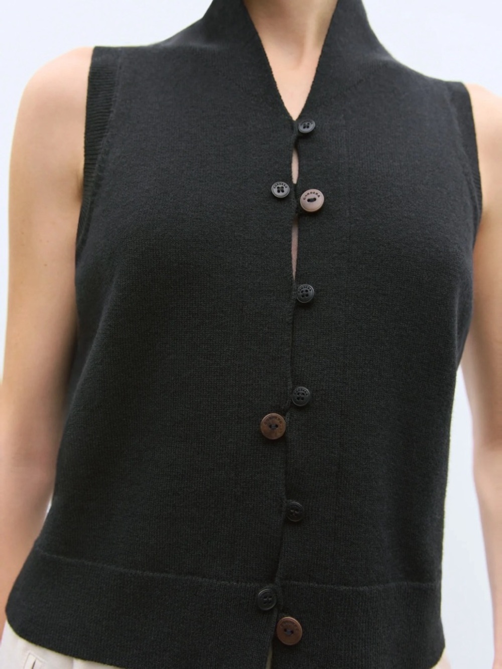 Cordera Black Merino Wool Waistcoat Boxy Button Vest OS